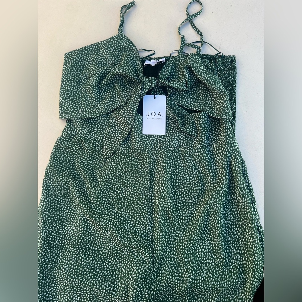 J.O.A. Green and White Patterned Jumpsuit with Bow Top